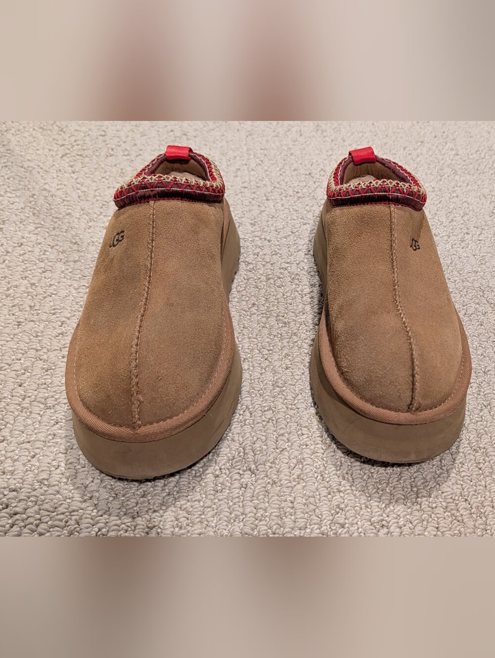 UGG Women's Tazz II Chestnut Suede Slip-On Clog with Red Accents - Picture 2 of 7